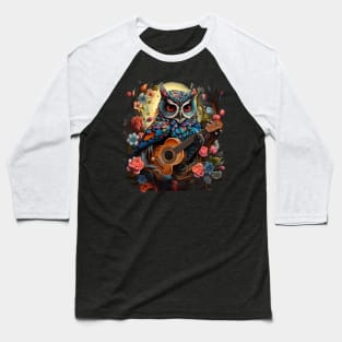 Owl Playing Guitar Baseball T-Shirt